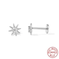 Silver S925 sterling silver starburst ear studs with round white zircon stones - Star (Style 5) / White Gold