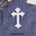 White cross-shaped embroidered patch with fine stitching for clothing and hats - Hot Melt Adhesive / White