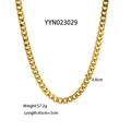 Detail view of 18K gold plated stainless steel curb chain with size and weight labels - Cuban Link Chain Style (YYN023029)