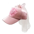 Gorra de princesa rosa con corona, parche de corazón y velo largo de tul blanco - 48-52cm(2-7 años) / Rosa