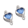 Polished silver heart-shaped sky blue crystal charm with double loops for DIY jewelry - Silver Base-Navy Blue