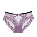 Purple lace sheer polka dot low waist panties with black contrast elastic waistband - Purple