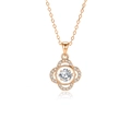 Rose gold clover necklace with dancing heart pendant and shimmering zircon crystal - Zirconia White Stone Rose Gold