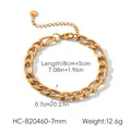 Polished 18K gold plated stainless steel Figaro chain bracelet with lobster clasp and tag - Curb Bracelet (7mm Width) (HC-B20460-7mm)