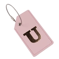 Pink PU leather luggage tag with gold letter U and a silver steel wire loop - Letter U
