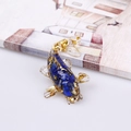 Blue koi fish figurine with natural crystal gravel and gold foil in resin finish - Lapis Lazuli