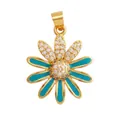 Daisy flower pendant in gold finish with white crystals and turquoise enamel inlay - Gold Blue Petal Partially Zirconia Flower