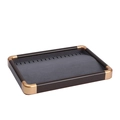 Walnut finish jewelry display tray with 19 slots and gold corners for necklaces - Necklace Tray / Gray