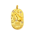 Gold stainless steel Aquarius tarot pendant with crystal inlay and hammered finish - Aquarius-Gold