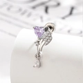 Silver wing ear stud with purple heart zircon and transparent teardrop pendant - Purple (Single Piece)