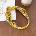 Elastic yellow paisley twisted headband with vintage patterned fabric for women - Yellow