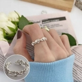 Silberner Vintage Herz-Kettenring, verstellbarer offener Ring im Punk-Gitter-Design - Einstellbar Offen / Herzketten Gewebter Stil (JZ9552)