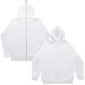 Front and back view of a white heavy cotton zip-up hoodie with hood and kangaroo pockets - S / White