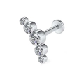 Silver stainless steel labret stud with five graduated round white zircon stones - Internally Threaded T-Bar / White