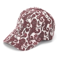 Dettaglio macro del tessuto jacquard paisley bordeaux su un cappellino da baseball rigido - Borgogna