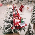 Christmas snowman burlap gift bag with red plaid trim and drawstring pompom detail - Red