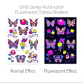 Waterproof fluorescent tattoo sticker featuring colorful butterfly and rose pattern - Fluorescent OHB-019