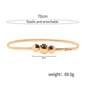 Elastic gold metal waist belt with three textured decorative discs and a slim 0.8cm band - Round Texture Buckle Gold (HYY19150)