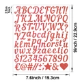 Detaillierte Größenangaben für rote Glitzer-Alphabet- und Zahlenaufkleber 1 Zoll - Rosa