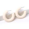 Minimalist matte cream C-shaped hoop earrings with a smooth acrylic texture finish - Beige