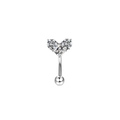 Dettaglio piercing per sopracciglia a cuore in argento con zirconi chiari - Argento Tre Gemme Cuore