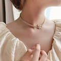 Vintage double-layer necklace with rhinestones, pearls and white camellia flower pendant - Gold Camellia Style (8# Necklace)
