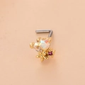 Dettaglio di piercing al naso in oro a L con opale a cuore e zircone a goccia - 2# / Oro