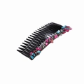 Detail of a black plastic hair comb featuring colorful faux stones and small beads - Multicolor Hair Comb