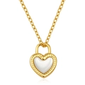 Collier en acier inoxydable doré avec un pendentif en forme de cœur blanc épuré - Style Texture Coeur En Nacre (No.15)