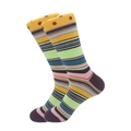 Men's athletic crew socks with colorful horizontal stripes and yellow polka dot cuffs - 42-46 / Yellow Polka Dot Patchwork Style (3851C)