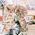 Linen Christmas bow decoration featuring red and green stockings on a festive tree - Christmas Bow Style A (Christmas Stocking Pattern)