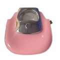 Pink glossy mini crossbody bag with sleek silver metal handle and unique U-shaped design - Pink