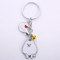 Silver metal keychain with white Samoyed dog pendant and I Love Dogs round tag - Pomeranian/Samoyed + I Love Dogs Tag