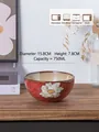 Japanese style 15.8cm red ceramic bowl with white daisy pattern underglaze finish - GK Red