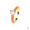Adjustable gold ring with vibrant orange enamel and a sparkling heart-shaped zircon - Heart / Orange