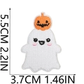 Detailed view of Halloween ghost and pumpkin embroidery patch with size measurements - No.35 (Large)