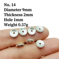 Detailed view of silver-plated alloy spacer beads with size specs on fingers - 14# (Diameter 9mm/Bead Cap)
