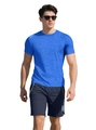 Men's slim fit henley t-shirt in heather blue textured fabric for summer casual wear - Sapphire Blue