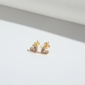Detailopname van hartvormige oorbellen met paarse zirkoon en gouden plating - Roze