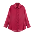 Blusa vintage de gasa de seda roja, corte holgado con botones en vista horizontal - XS / Rojo