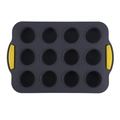 Stampo per muffin in silicone a 12 cavità grigio con manici gialli antiscottatura - Senza cornice 12 cavità / Grigio con manico giallo
