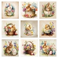 Easter wine bottle labels with watercolor bunny, chick and spring flower illustrations - 9 Sheets/Pack (L-00233)