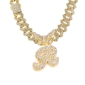 Gold-plated R letter hip hop necklace with crystal butterfly clasp and rhinestones - Gold Letter R