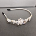 Elegant crystal headband with handcrafted transparent beads on a silver metal frame - Clear