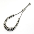 Silver stainless steel beaded bracelet with rhinestone spacers and adjustable cord closure - Style 3 / Steel