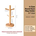 Solid wood four-hook storage stand in natural finish for keys and accessories - Round Base 4-Prong