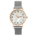 Women's rose gold quartz watch with marble dial and grey magnetic mesh strap - Silver