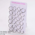 Polished silver 1.6mm stainless steel hoop earrings set on professional display card - 14mm / Steel