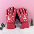 Guanti da sci rossi invernali con fiocchi di neve e renne su un tappeto morbido - Pile Stampa Renna Fiocco di Neve / Donna Stampa Rosso