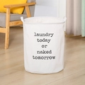 Collapsible beige canvas laundry basket with creative English print and sturdy handles - Letter Pattern (Laundry Today) / 35*41cm (45L)
